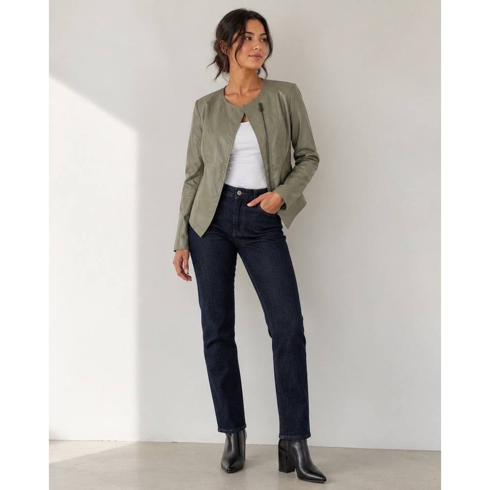 G by Giuliana Faux Leather Jacket Size S Olive Sage Asmmetrical Moto Urban Chic